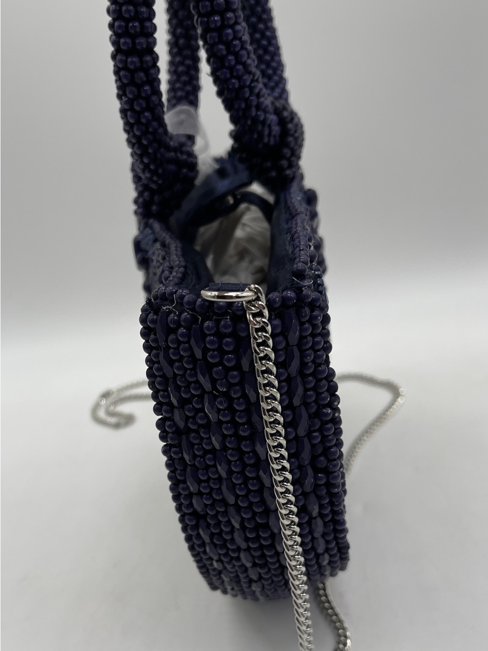 Handcrafted In India Blue Purple Beaded Round Handle Evening Purse Luxe Chic NWT - Picture 6 of 8